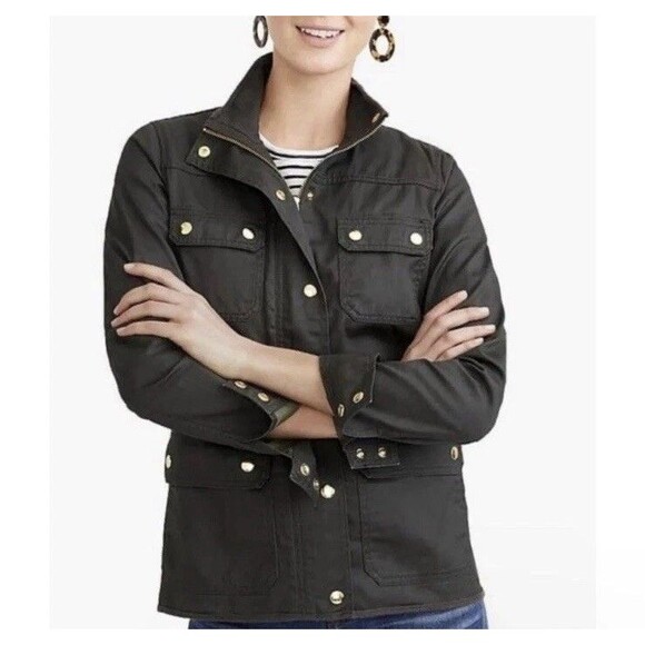 Women's J. Crew The Downtown Field Jacket Waxed Cotton Canvas Black Size PSmall - Picture 1 of 14